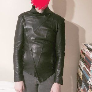 ZARA Asymmetrical Zip Cowl Neck Leather Jacket